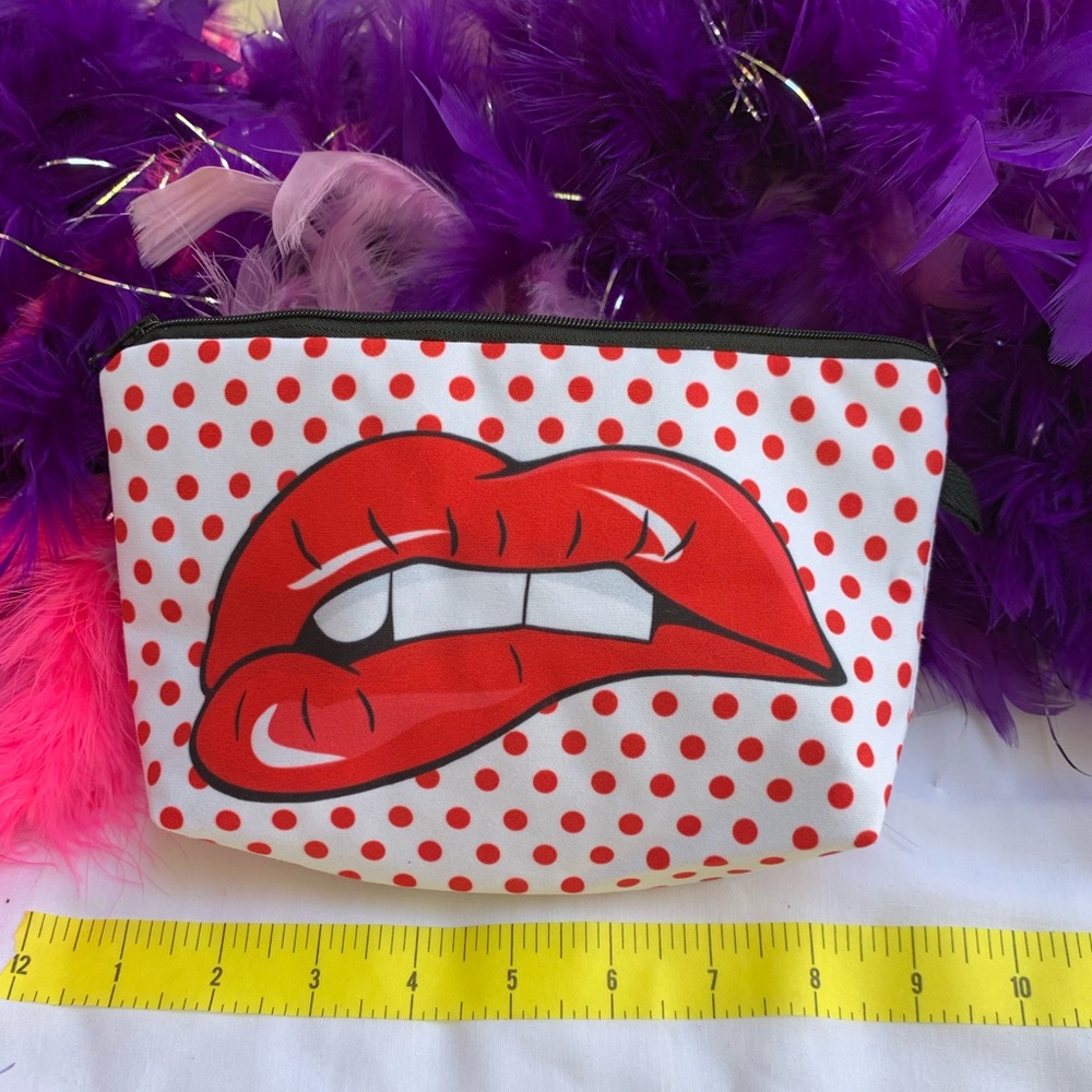 Sexy Red Lips Polka Dot Makeup Bag